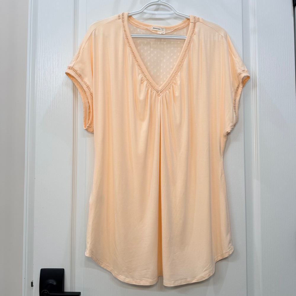 Anthropologie Meadow Rue Peach Swiss Dot V-Back Top Romantic Boho Feminine Sz XL